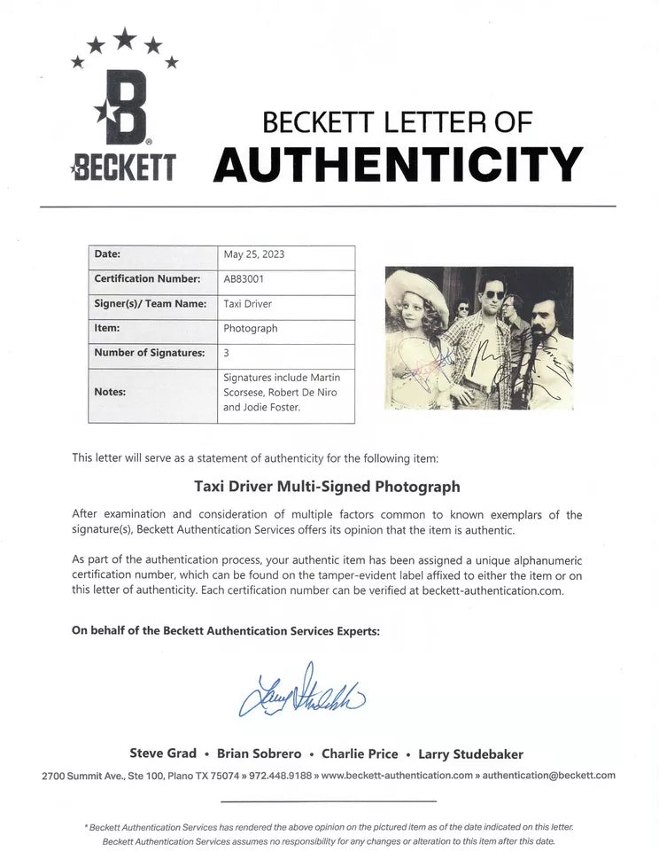 Taxi Driver Authentic Autograph + Beckett